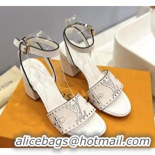 Purchase Louis Vuitton Monogram Bloom Sandals 7.5cm in Cutout Calf Leather White 0320079