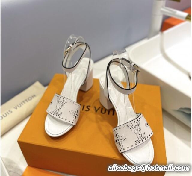 Purchase Louis Vuitton Monogram Bloom Sandals 7.5cm in Cutout Calf Leather White 0320079