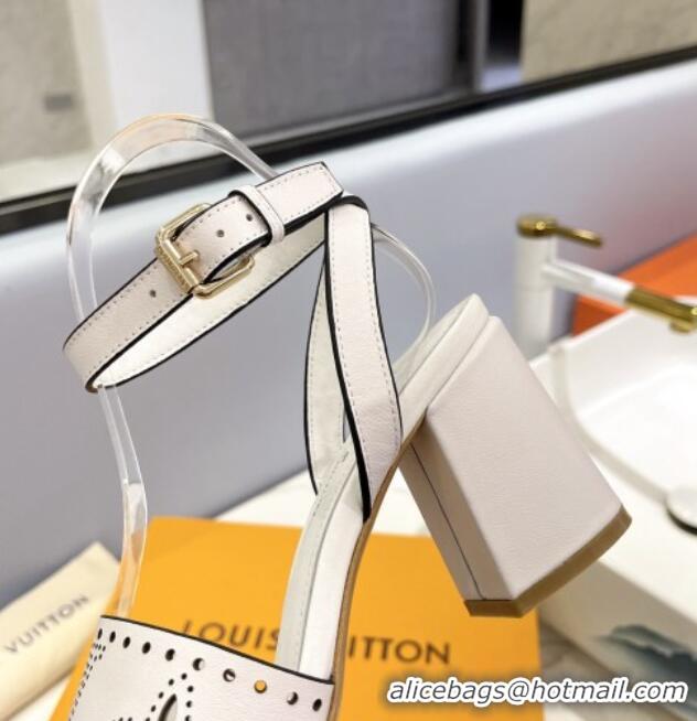 Purchase Louis Vuitton Monogram Bloom Sandals 7.5cm in Cutout Calf Leather White 0320079