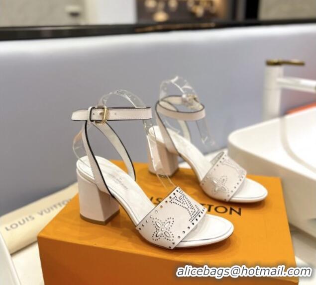 Purchase Louis Vuitton Monogram Bloom Sandals 7.5cm in Cutout Calf Leather White 0320079