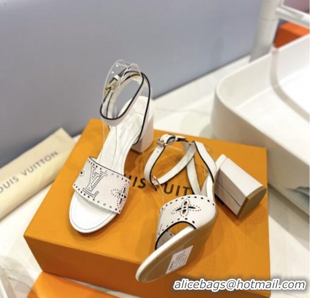 Purchase Louis Vuitton Monogram Bloom Sandals 7.5cm in Cutout Calf Leather White 0320079