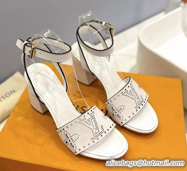 Purchase Louis Vuitton Monogram Bloom Sandals 7.5cm in Cutout Calf Leather White 0320079