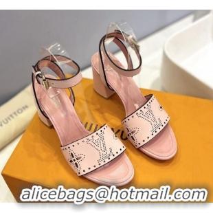 Good Quality Louis Vuitton Monogram Bloom Sandals 7.5cm in Cutout Calf Leather Light Pink 0320080