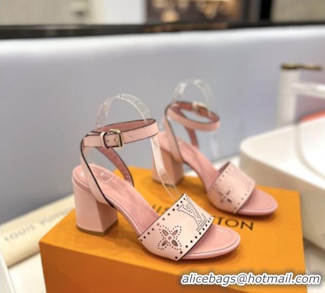 Good Quality Louis Vuitton Monogram Bloom Sandals 7.5cm in Cutout Calf Leather Light Pink 0320080