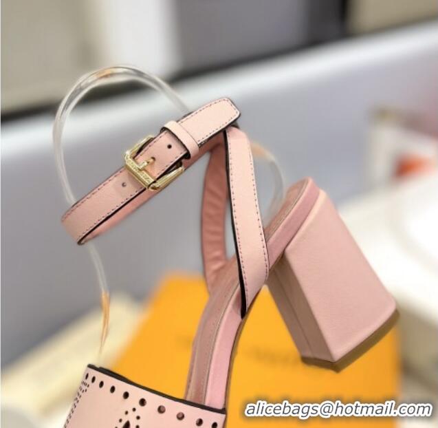 Good Quality Louis Vuitton Monogram Bloom Sandals 7.5cm in Cutout Calf Leather Light Pink 0320080