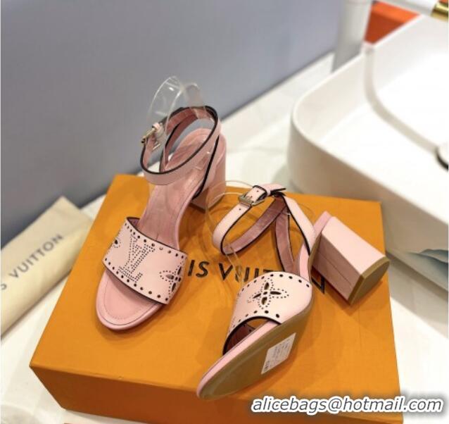 Good Quality Louis Vuitton Monogram Bloom Sandals 7.5cm in Cutout Calf Leather Light Pink 0320080