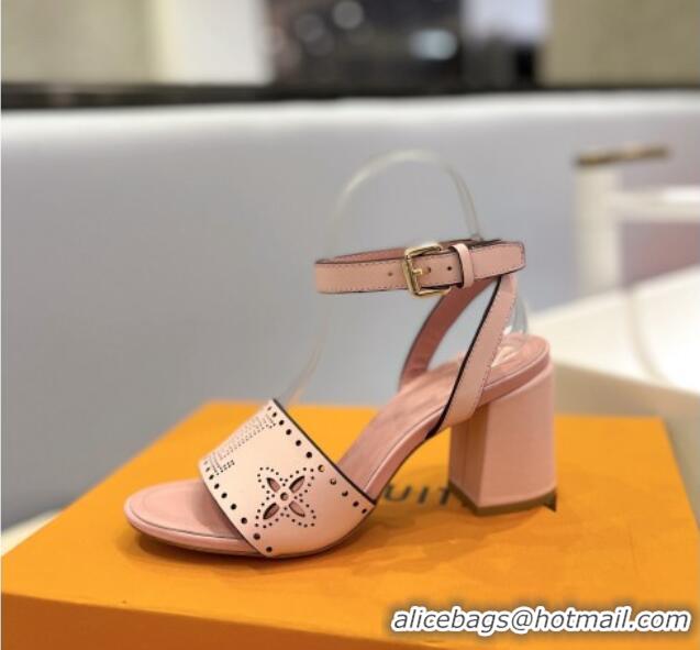 Good Quality Louis Vuitton Monogram Bloom Sandals 7.5cm in Cutout Calf Leather Light Pink 0320080