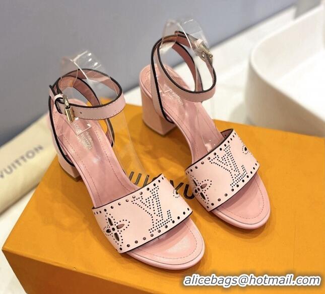 Good Quality Louis Vuitton Monogram Bloom Sandals 7.5cm in Cutout Calf Leather Light Pink 0320080