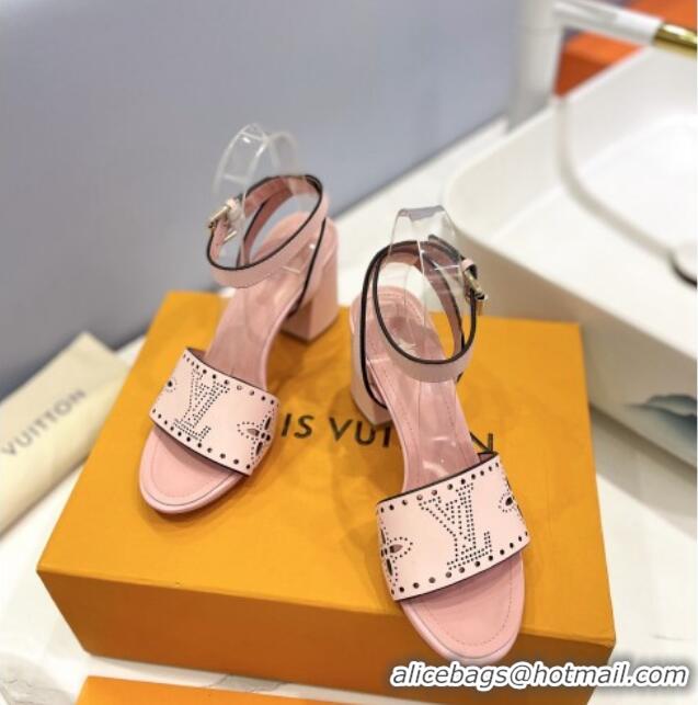 Good Quality Louis Vuitton Monogram Bloom Sandals 7.5cm in Cutout Calf Leather Light Pink 0320080