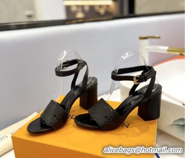 Best Product Louis Vuitton Monogram Bloom Sandals 7.5cm in Cutout Calf Leather Black 0320082