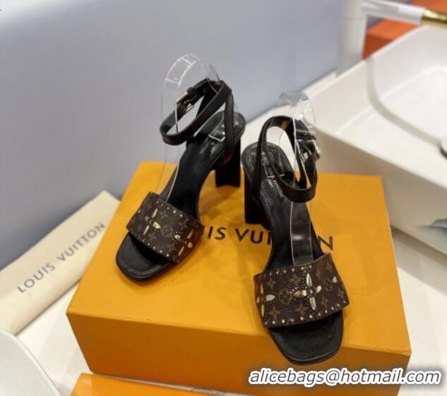 Low Price Louis Vuitton Monogram Bloom Sandals 8cm in Cutout Monogram Canvas Black 0320084