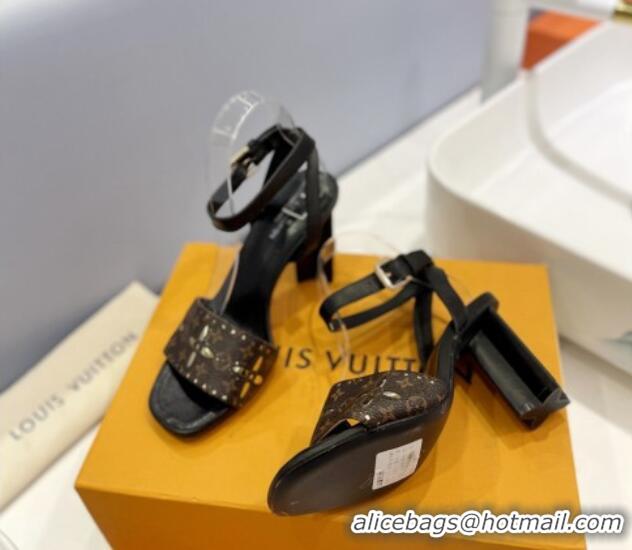 Low Price Louis Vuitton Monogram Bloom Sandals 8cm in Cutout Monogram Canvas Black 0320084