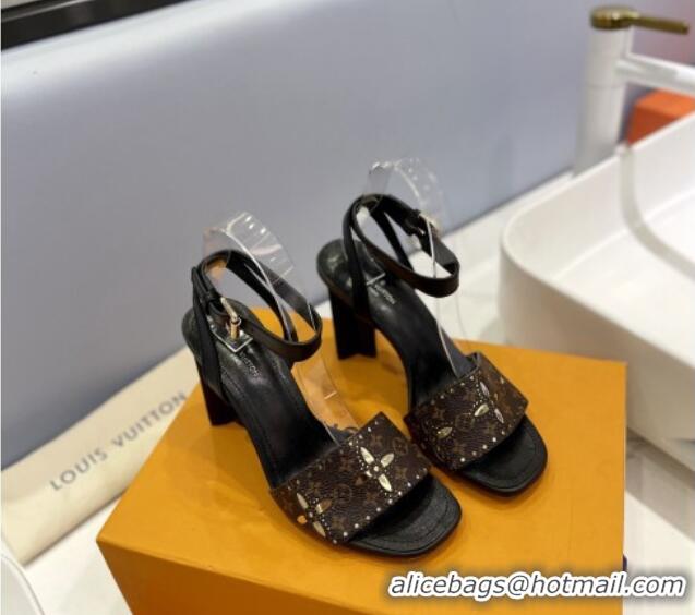 Low Price Louis Vuitton Monogram Bloom Sandals 8cm in Cutout Monogram Canvas Black 0320084