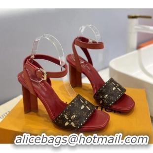 Charming Louis Vuitton Monogram Bloom Sandals 8cm in Cutout Monogram Canvas/Red Leather 0320085