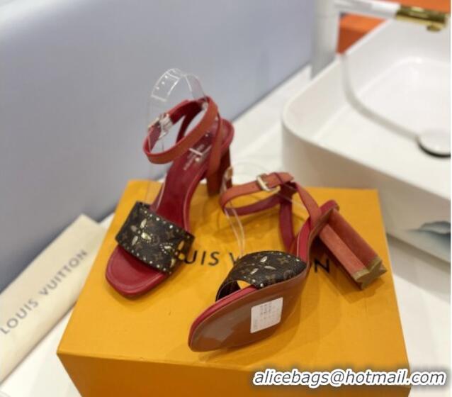 Charming Louis Vuitton Monogram Bloom Sandals 8cm in Cutout Monogram Canvas/Red Leather 0320085