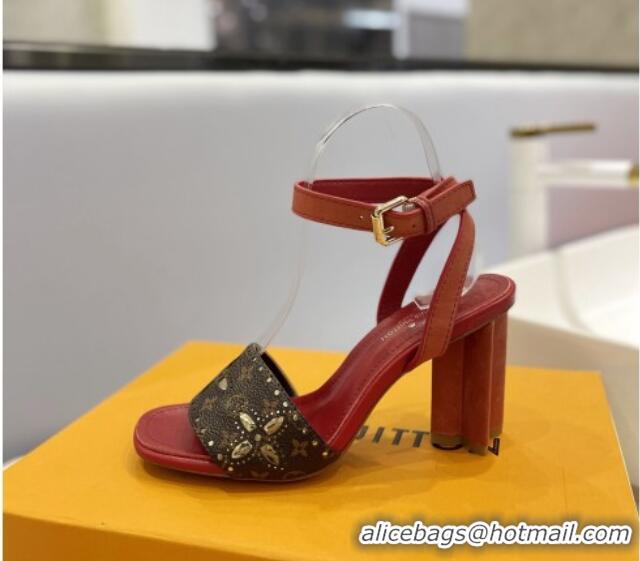 Charming Louis Vuitton Monogram Bloom Sandals 8cm in Cutout Monogram Canvas/Red Leather 0320085