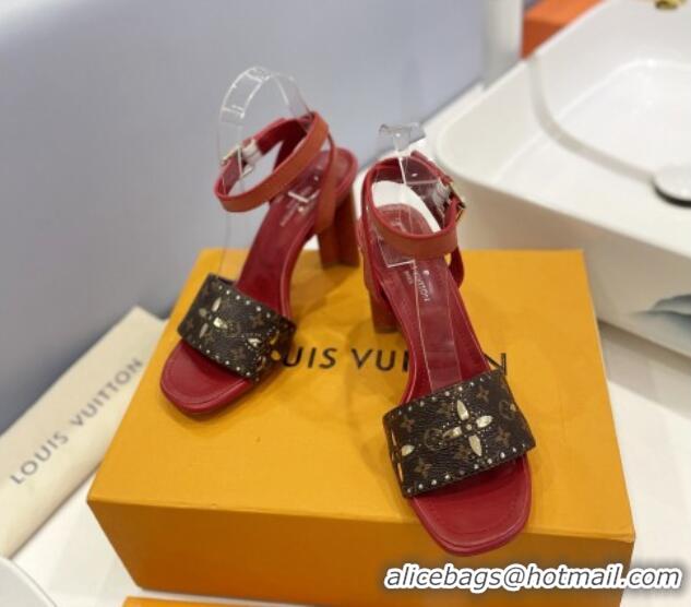 Charming Louis Vuitton Monogram Bloom Sandals 8cm in Cutout Monogram Canvas/Red Leather 0320085