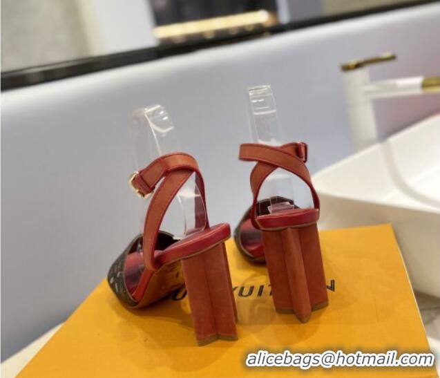 Charming Louis Vuitton Monogram Bloom Sandals 8cm in Cutout Monogram Canvas/Red Leather 0320085