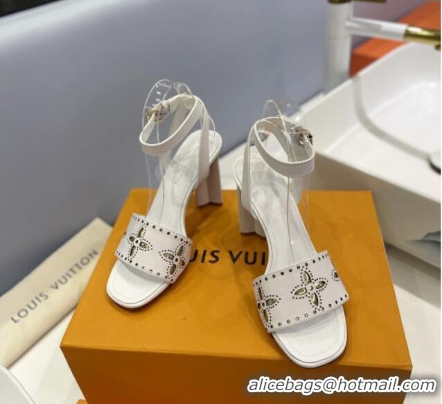 Classic Hot Louis Vuitton Monogram Bloom Sandals 8cm in Cutout Calf Leather White 0320086