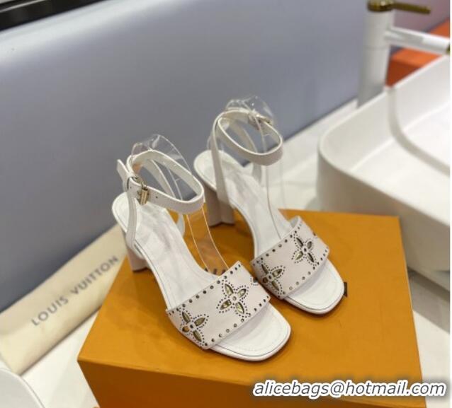 Classic Hot Louis Vuitton Monogram Bloom Sandals 8cm in Cutout Calf Leather White 0320086