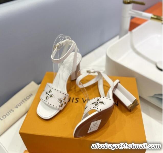 Classic Hot Louis Vuitton Monogram Bloom Sandals 8cm in Cutout Calf Leather White 0320086