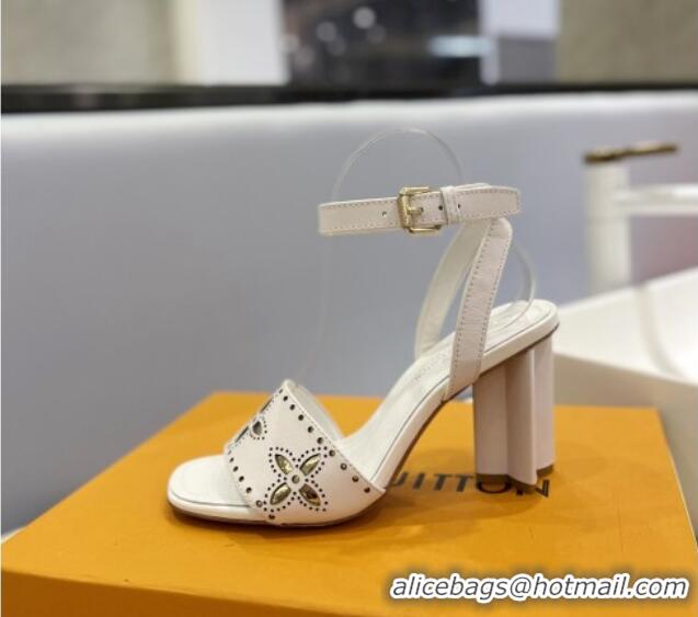 Classic Hot Louis Vuitton Monogram Bloom Sandals 8cm in Cutout Calf Leather White 0320086