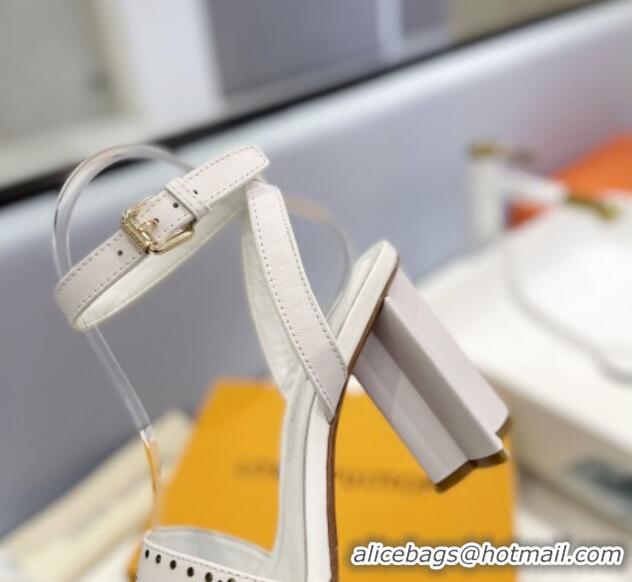 Classic Hot Louis Vuitton Monogram Bloom Sandals 8cm in Cutout Calf Leather White 0320086