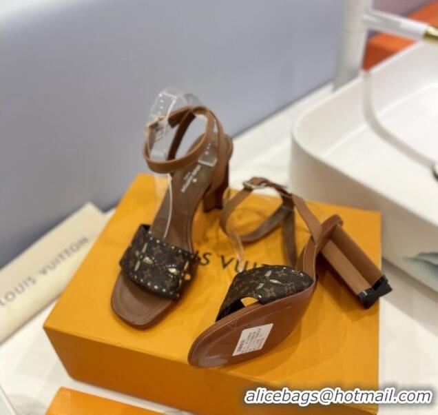 Good Looking Louis Vuitton Monogram Bloom Sandals 8cm in Cutout Monogram Canvas and Leather Brown 320087