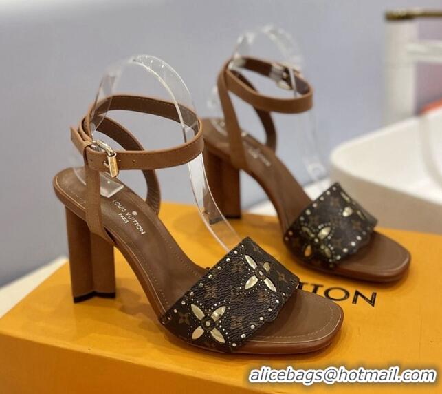 Good Looking Louis Vuitton Monogram Bloom Sandals 8cm in Cutout Monogram Canvas and Leather Brown 320087