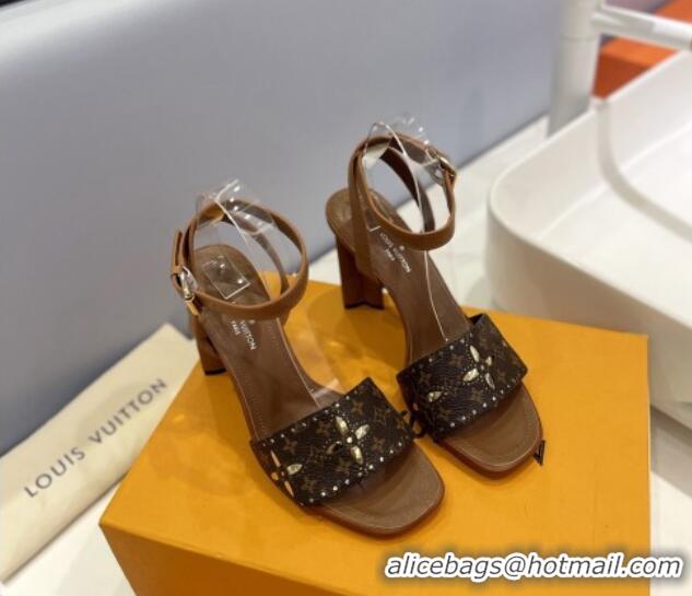 Good Looking Louis Vuitton Monogram Bloom Sandals 8cm in Cutout Monogram Canvas and Leather Brown 320087