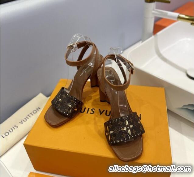 Good Looking Louis Vuitton Monogram Bloom Sandals 8cm in Cutout Monogram Canvas and Leather Brown 320087