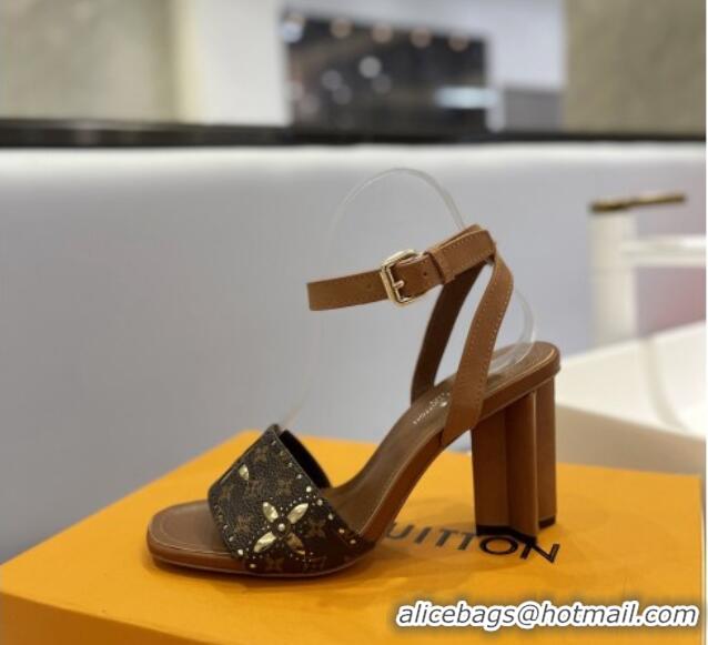 Good Looking Louis Vuitton Monogram Bloom Sandals 8cm in Cutout Monogram Canvas and Leather Brown 320087