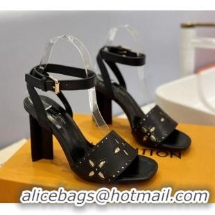 Unique Style Louis Vuitton Monogram Bloom Sandals 8cm in Cutout Calf Leather Black 0320088