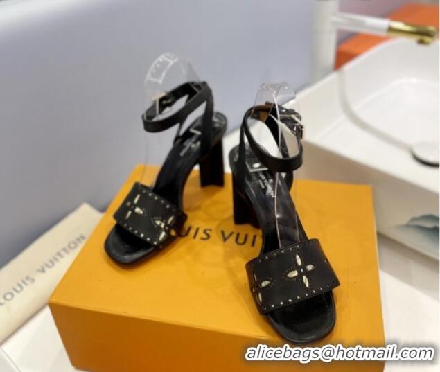 Unique Style Louis Vuitton Monogram Bloom Sandals 8cm in Cutout Calf Leather Black 0320088