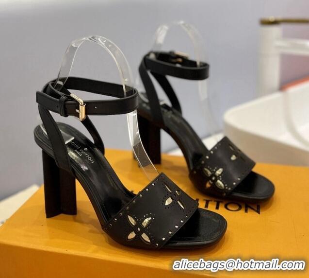 Unique Style Louis Vuitton Monogram Bloom Sandals 8cm in Cutout Calf Leather Black 0320088