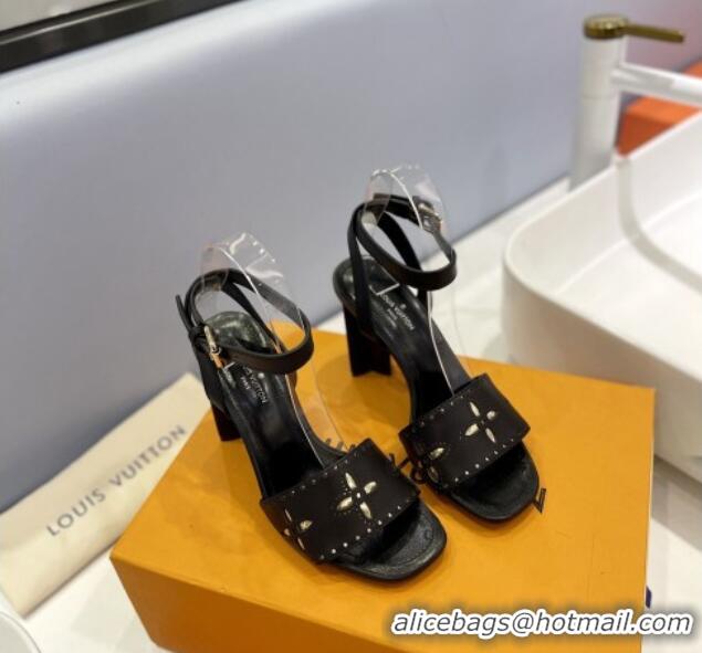 Unique Style Louis Vuitton Monogram Bloom Sandals 8cm in Cutout Calf Leather Black 0320088