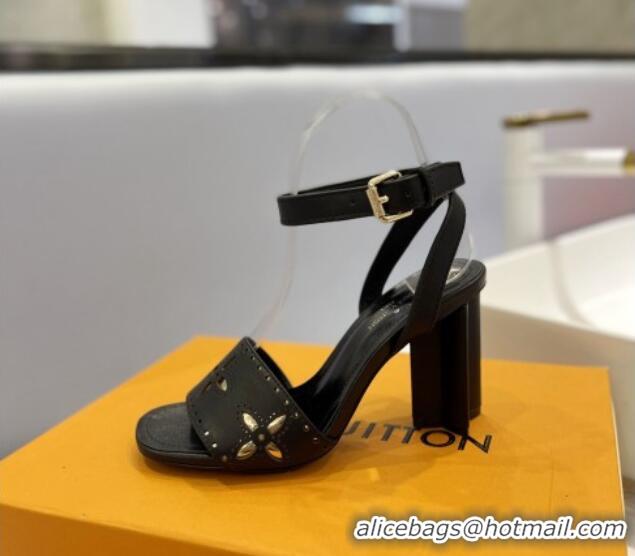 Unique Style Louis Vuitton Monogram Bloom Sandals 8cm in Cutout Calf Leather Black 0320088