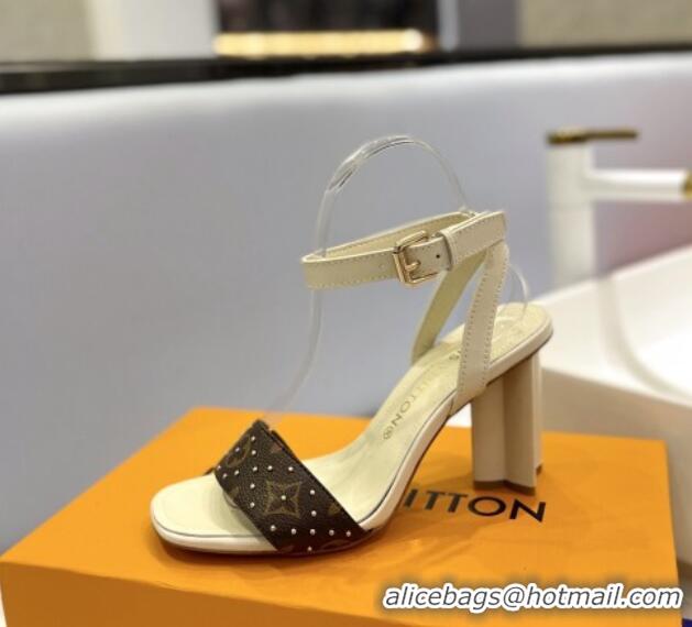 Most Popular Louis Vuitton Heel Sandals 8cm in Monogram Canvas and Leather with Studs Light Beige 320089