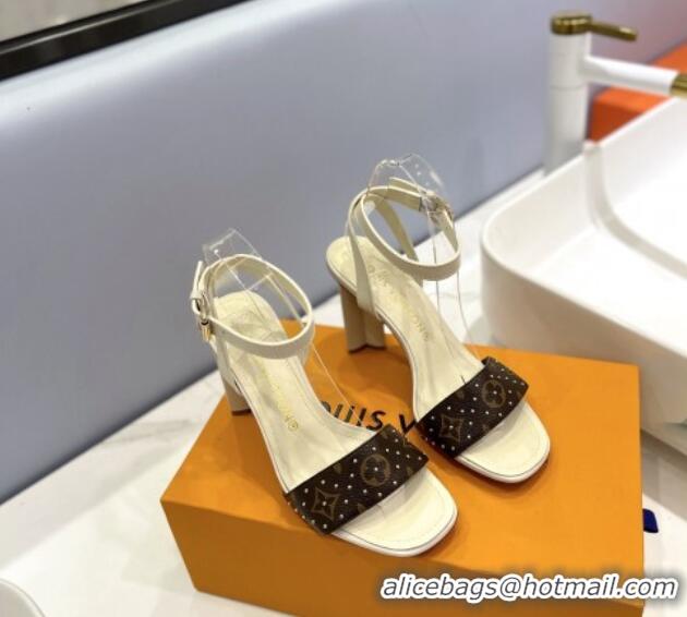 Most Popular Louis Vuitton Heel Sandals 8cm in Monogram Canvas and Leather with Studs Light Beige 320089