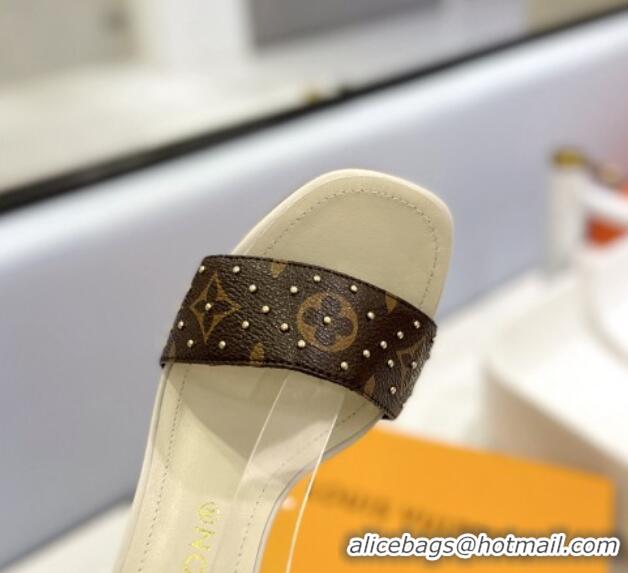 Most Popular Louis Vuitton Heel Sandals 8cm in Monogram Canvas and Leather with Studs Light Beige 320089