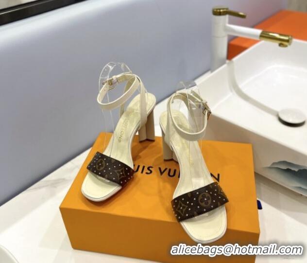 Most Popular Louis Vuitton Heel Sandals 8cm in Monogram Canvas and Leather with Studs Light Beige 320089