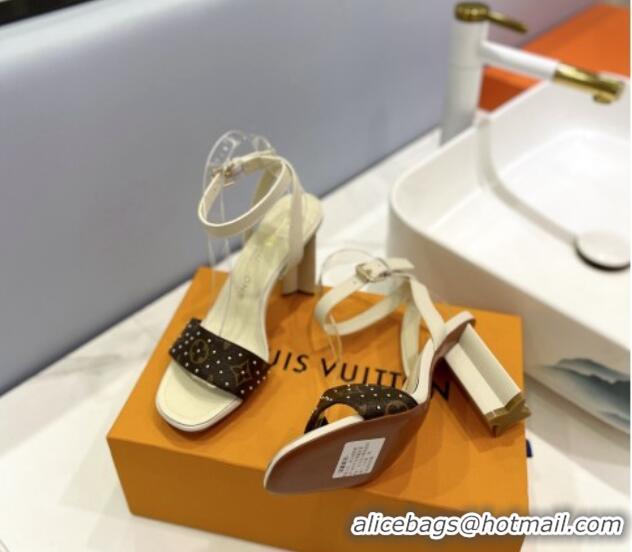 Most Popular Louis Vuitton Heel Sandals 8cm in Monogram Canvas and Leather with Studs Light Beige 320089