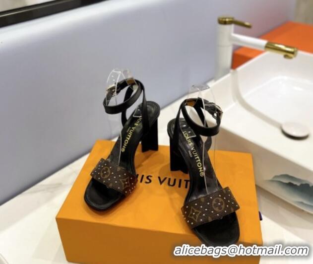 Luxurious Louis Vuitton Heel Sandals 8cm in Monogram Canvas and Leather with Studs Black 320090