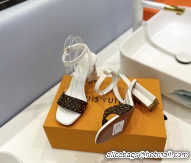 Perfect Louis Vuitton Heel Sandals 8cm in Monogram Canvas and Leather with Studs White 0320091