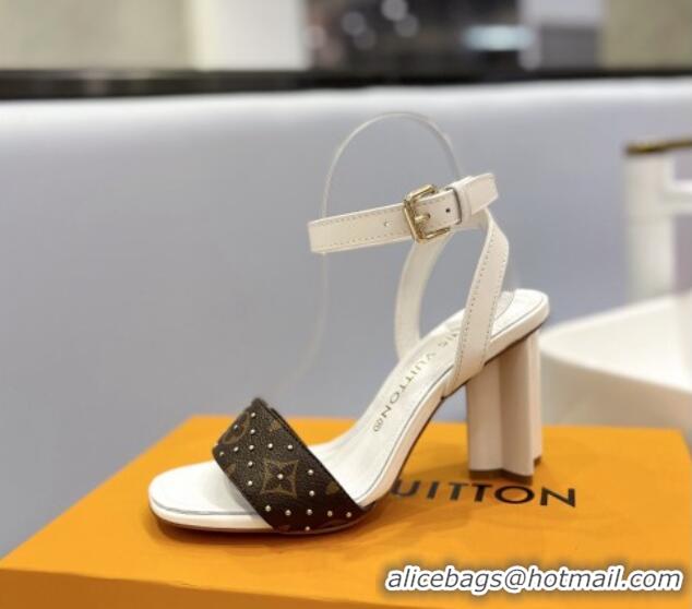 Perfect Louis Vuitton Heel Sandals 8cm in Monogram Canvas and Leather with Studs White 0320091