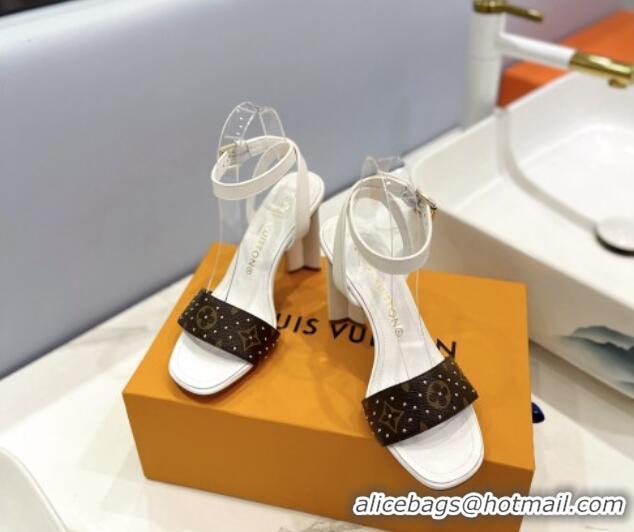 Perfect Louis Vuitton Heel Sandals 8cm in Monogram Canvas and Leather with Studs White 0320091