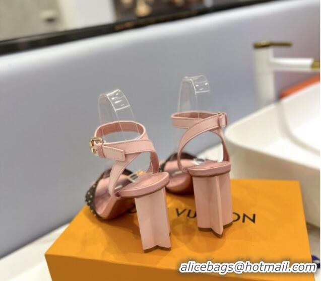 Top Design Louis Vuitton Heel Sandals 8cm in Monogram Canvas and Leather with Studs Light Pink 0320092