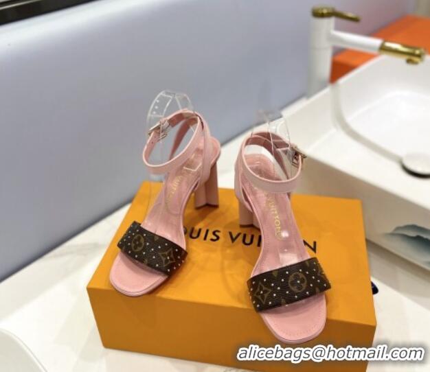 Top Design Louis Vuitton Heel Sandals 8cm in Monogram Canvas and Leather with Studs Light Pink 0320092