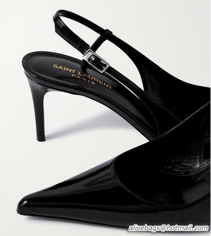 ​Super Quality Saint Laurent Vendome Patent-leather Slingback Pumps YS1256 Black