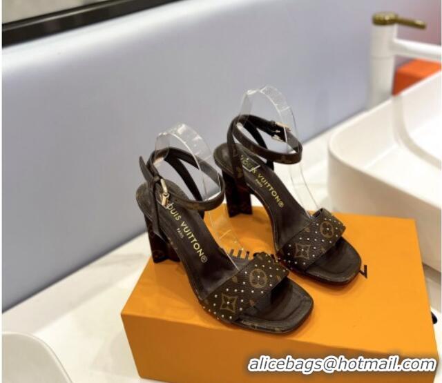 Purchase Louis Vuitton Heel Sandals 8cm in Monogram Canvas and Leather with Studs Dark Brown 0320094